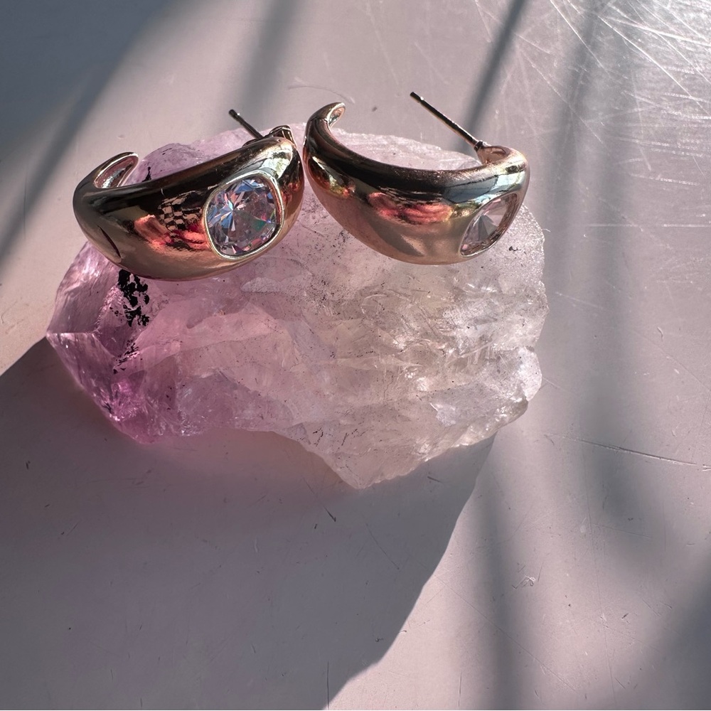 Jordan Road Olivia CZ Hoop Earrings in 14k Gold Plated Brass & Cz